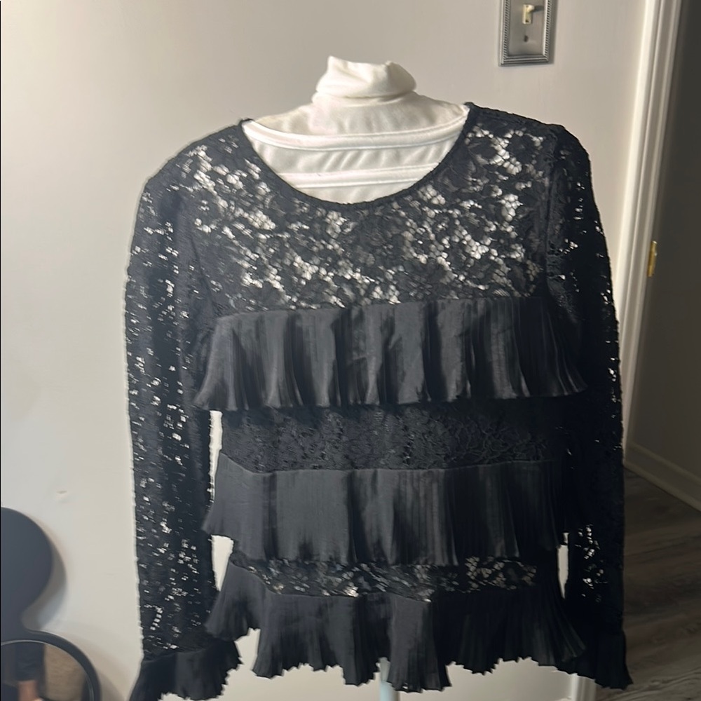 J. Crew Black Lace Ruffled Blouse